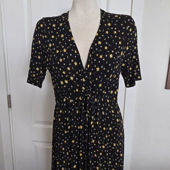 ASOS Maternity Dress Ditzy Floral Long V Tie Front 8 Black Yellow - Picture 14 of 16